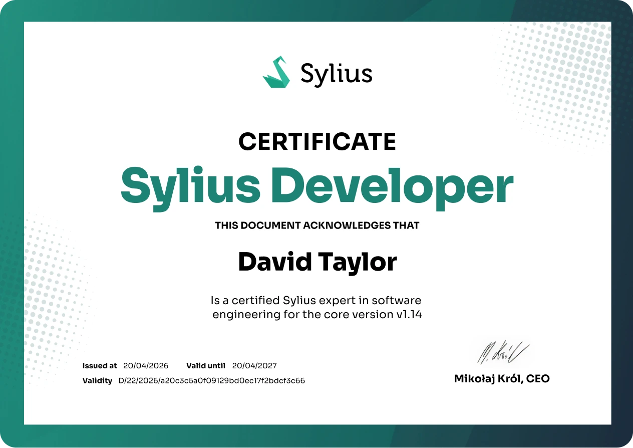 Sylius Academy certificate preview